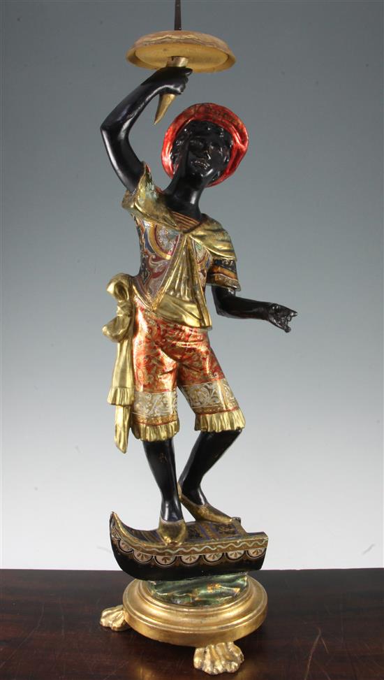 An Italian Venetian blackamoor pricket candlestick, 31in.